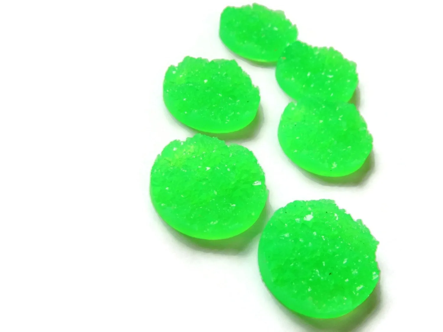 6 20mm Bright Green Faux Druzy Cabochons