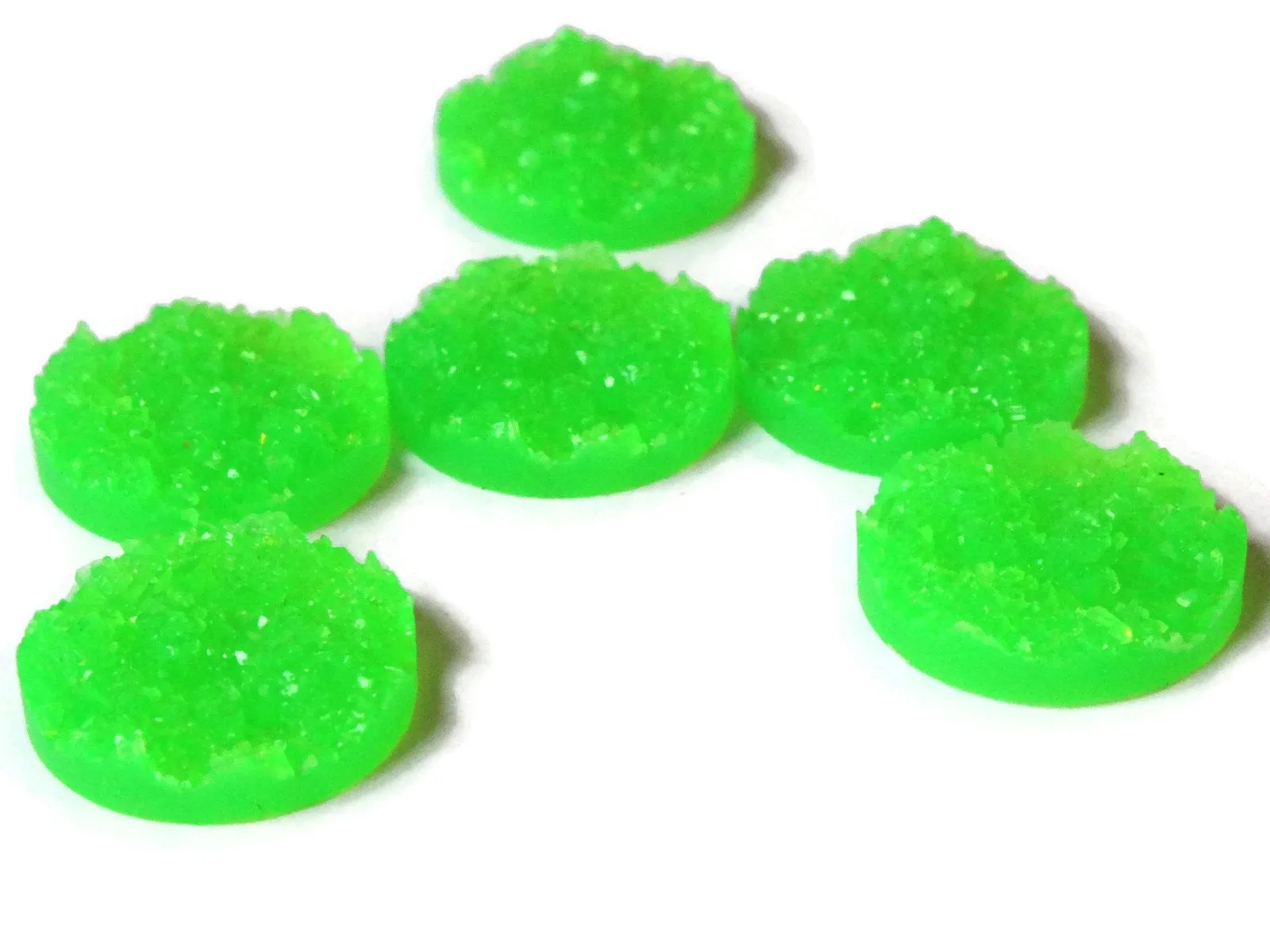 6 20mm Bright Green Faux Druzy Cabochons