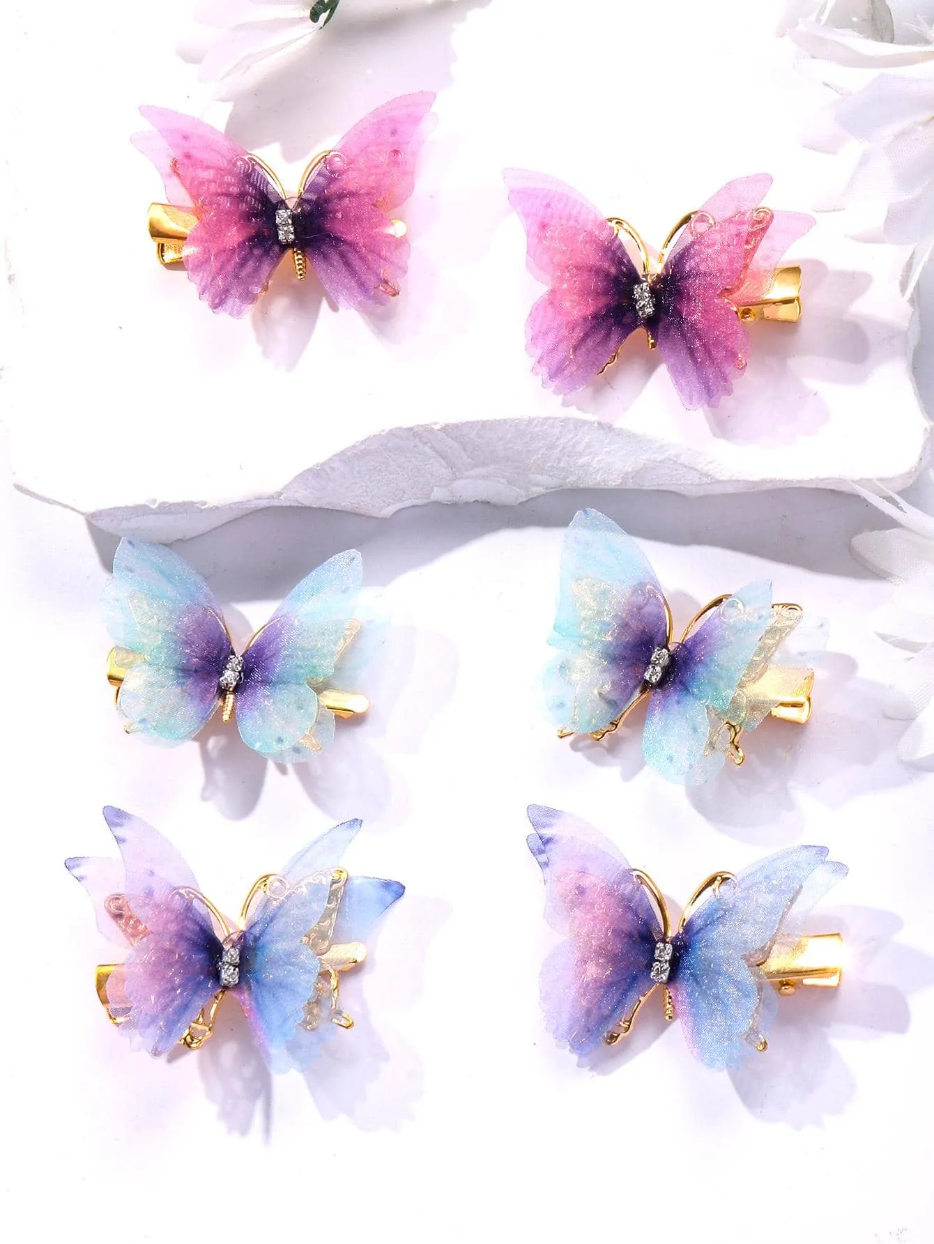 6pcs Rhinestone Detail Butterfly Decor Alligator Hair Clip for Women Barrette