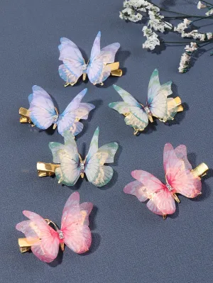 6pcs Rhinestone Detail Butterfly Decor Alligator Hair Clip for Women Barrette