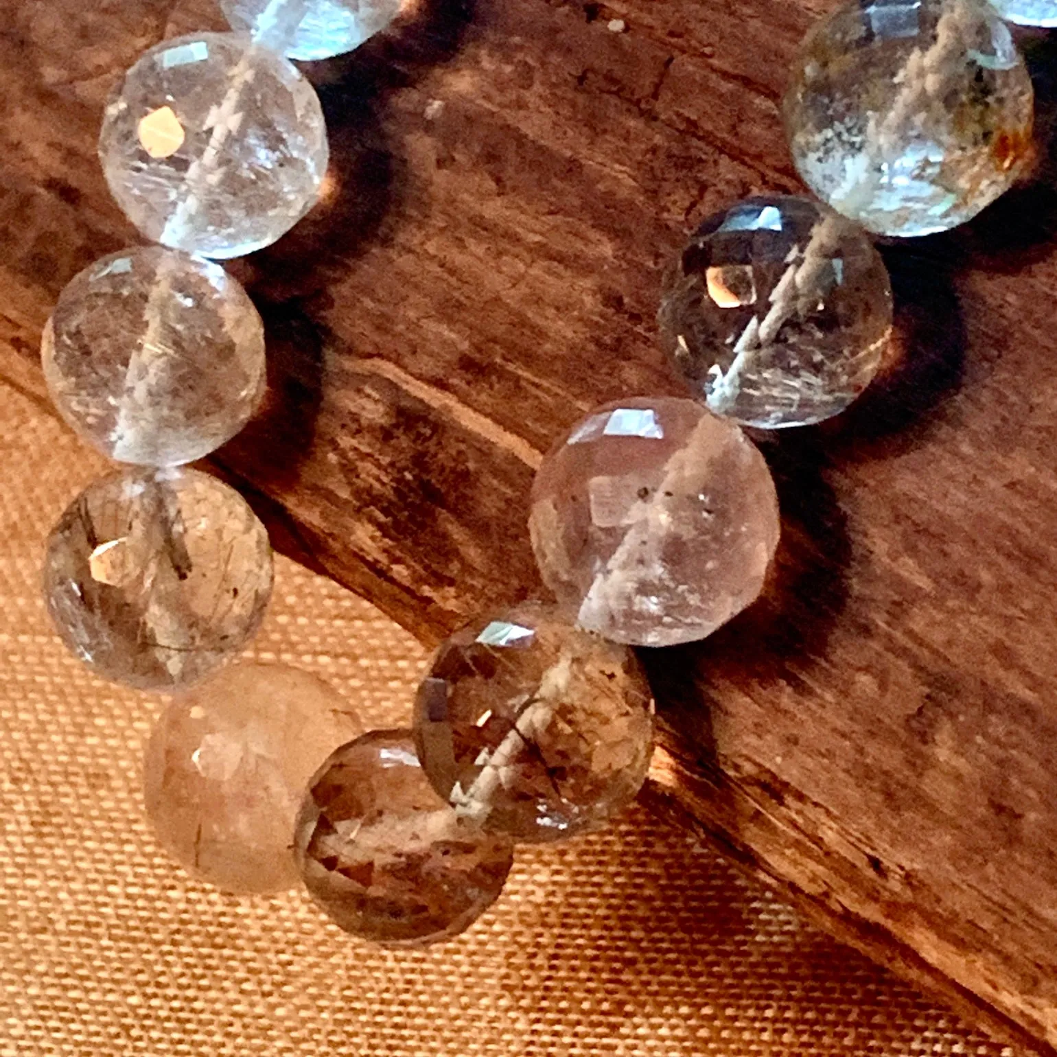 8mm Faceted Rutilated Quartz, Strand