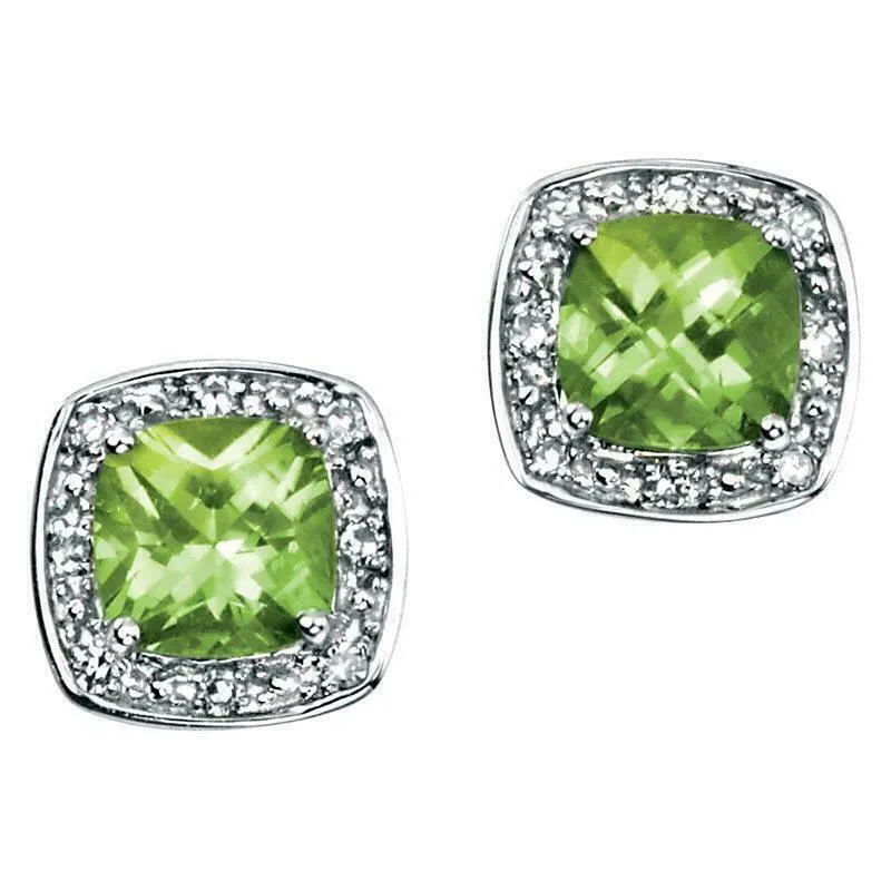 9ct White Gold Peridot and Diamond Earrings GE731G