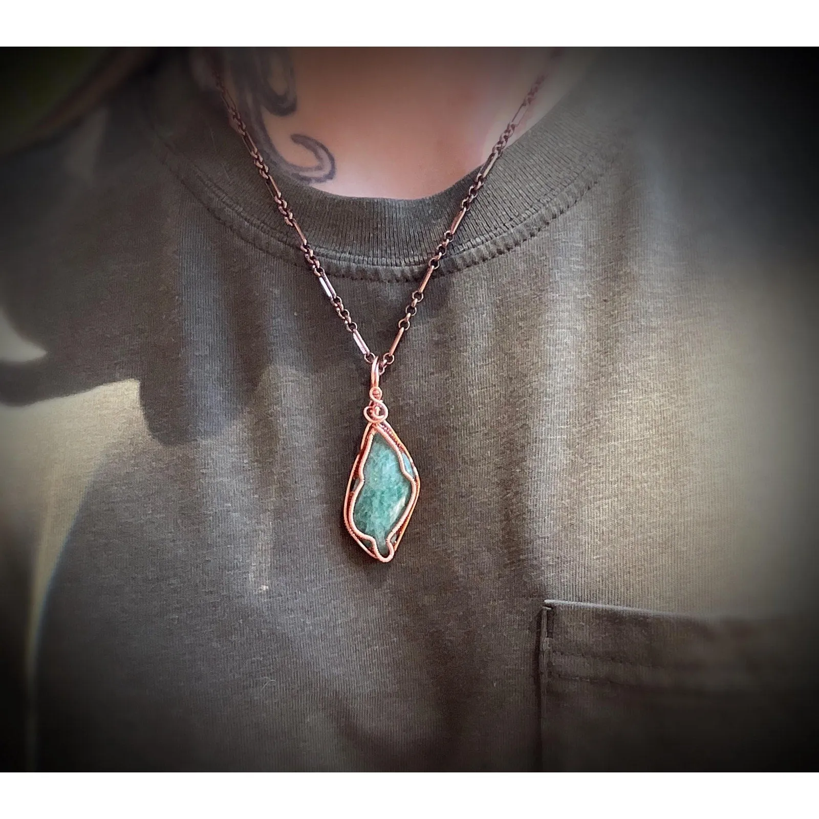 Amazonite Wire Wrap Copper Pendant