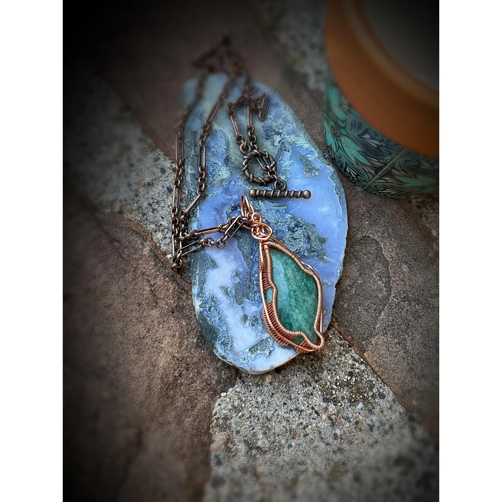 Amazonite Wire Wrap Copper Pendant