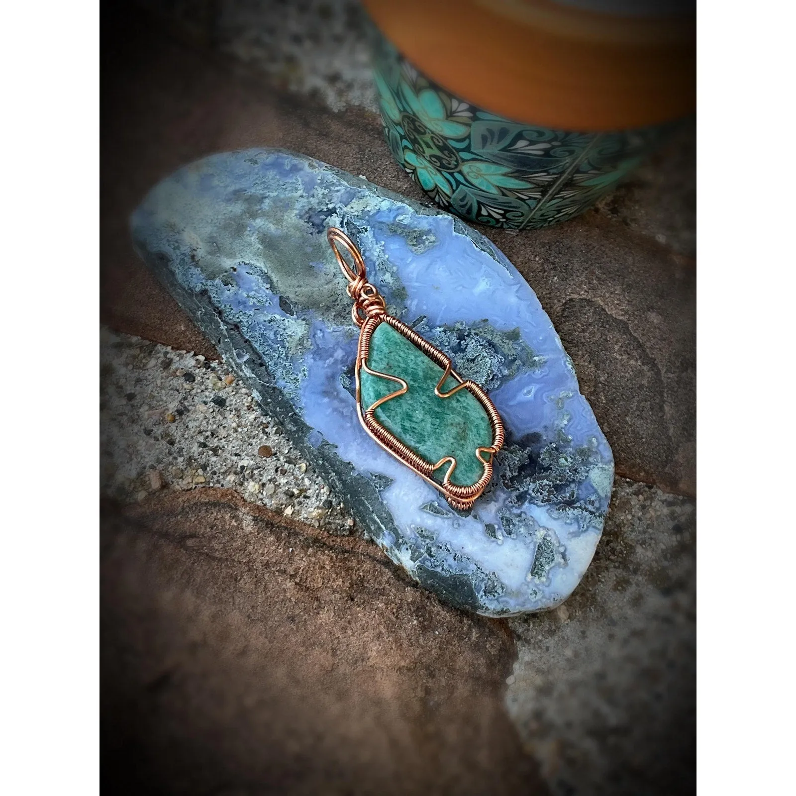 Amazonite Wire Wrap Copper Pendant