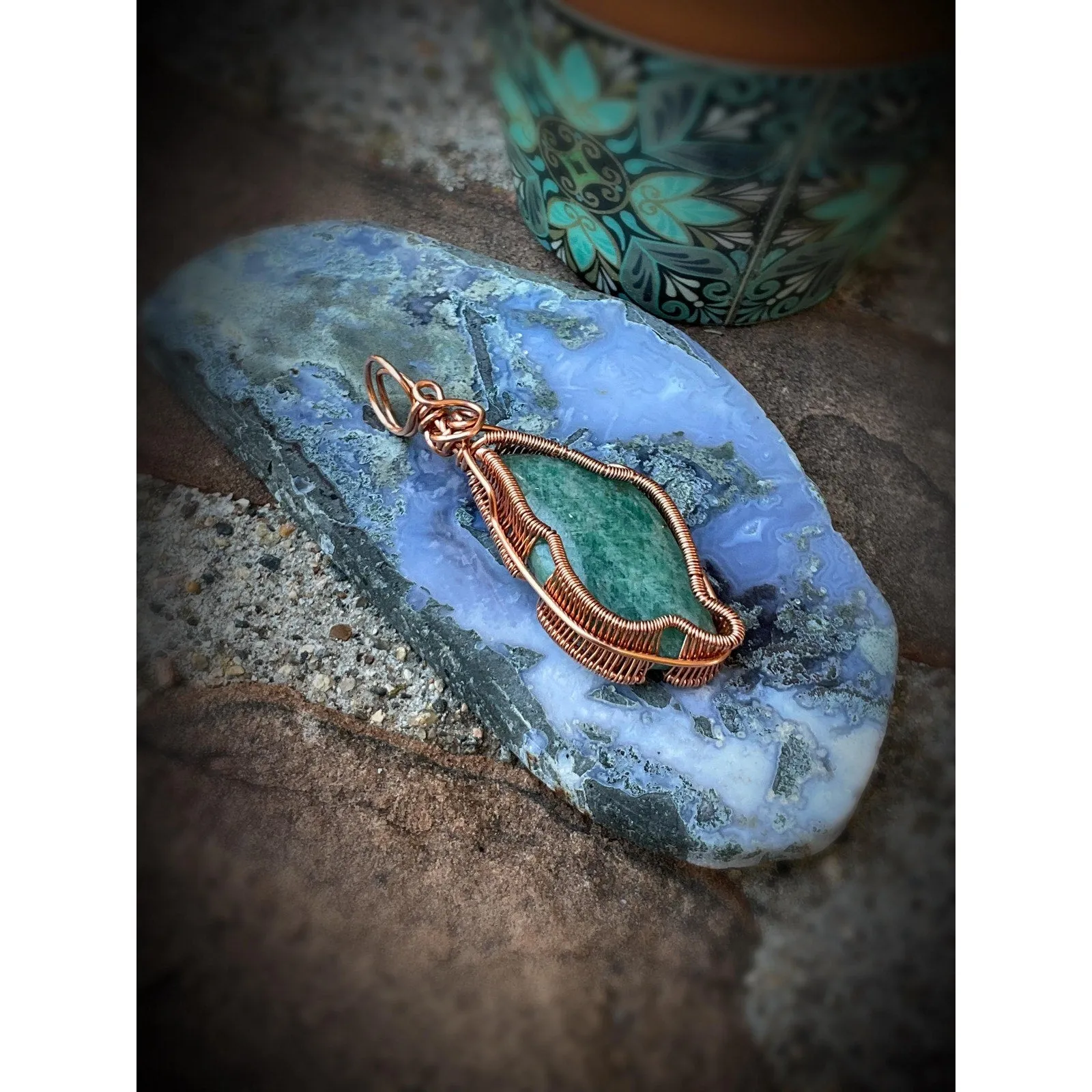 Amazonite Wire Wrap Copper Pendant