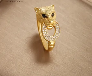 American Retro Copper Alloy Diamond Leopard Ring Same Style for Men and Women Domineering and Personalized Hand Jewelry