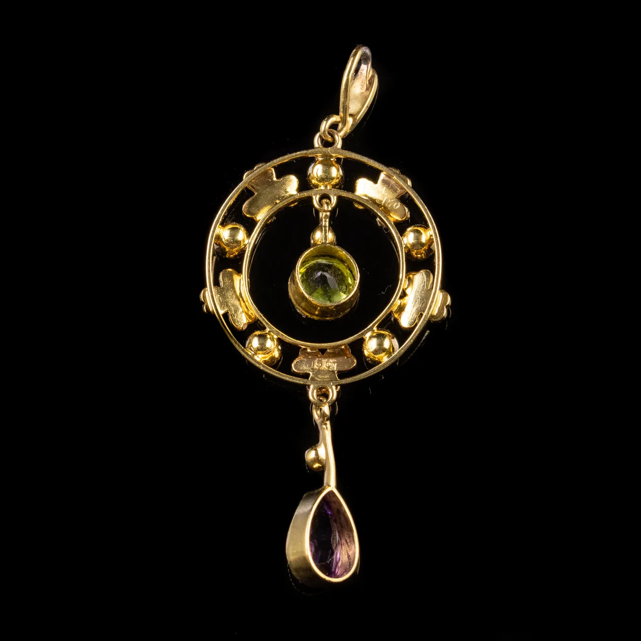 Antique Edwardian Suffragette Dropper Pendant 15Ct Gold Circa 1910