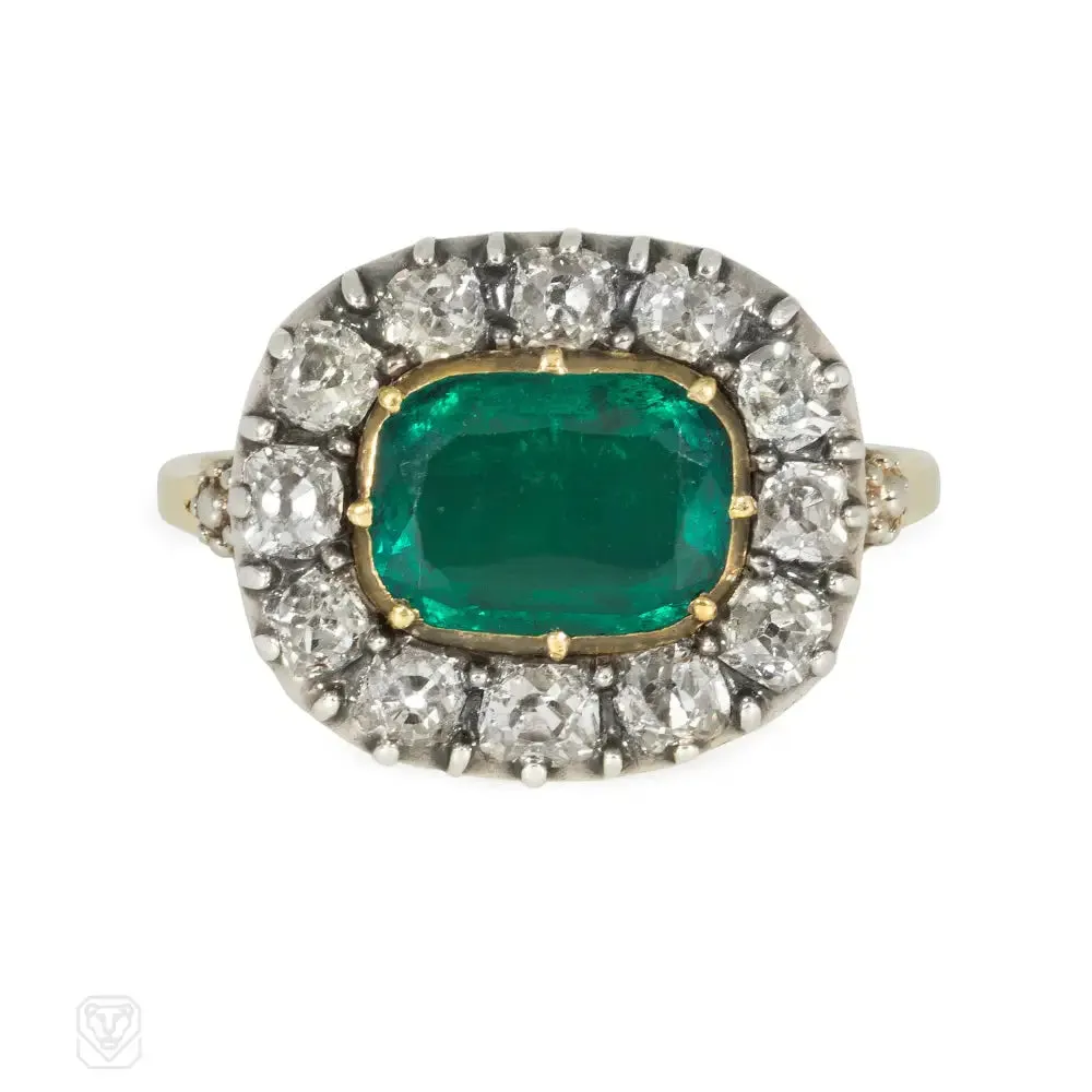 Antique emerald and diamond cluster ring