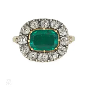 Antique emerald and diamond cluster ring