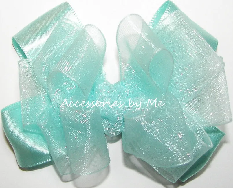 Aqua Organza Satin Hair Clip