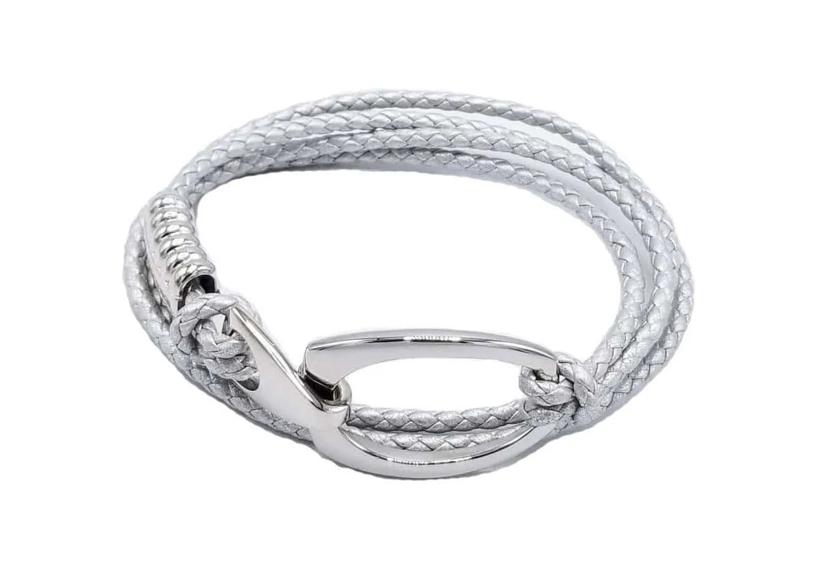 B103 Rope Style Leather Bracelet Silver