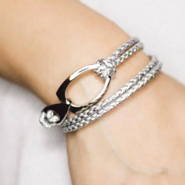 B103 Rope Style Leather Bracelet Silver