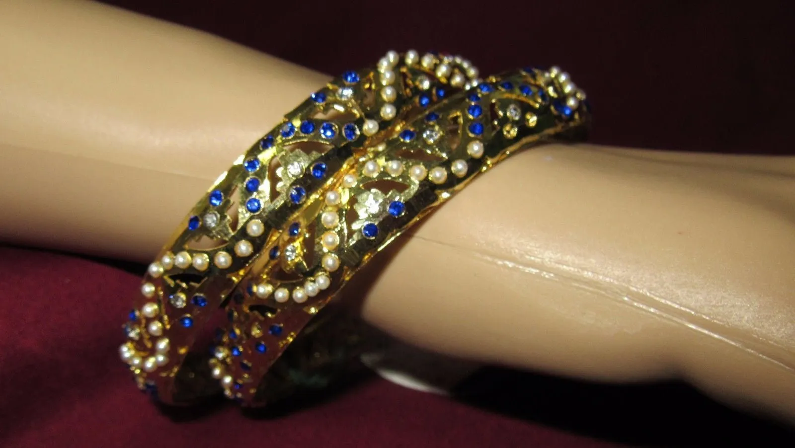 Bangles 7387 Golden Blue CZ 2.8 Bangles Shieno Sarees