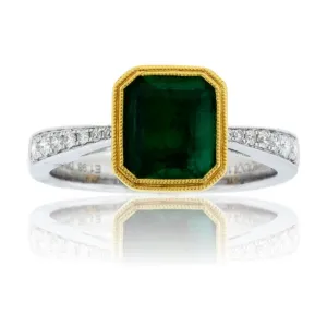 Bezel Set Emerald & Diamond Accented Ring