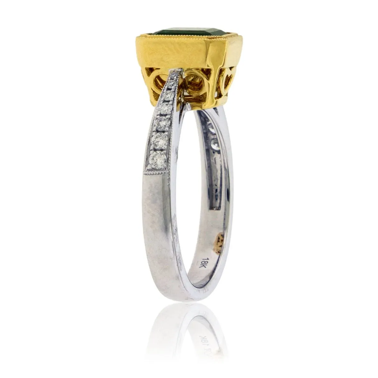 Bezel Set Emerald & Diamond Accented Ring