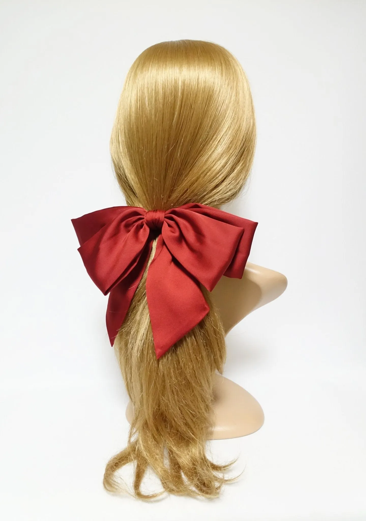 big satin layered bow with tail glossy bow french barrette for women