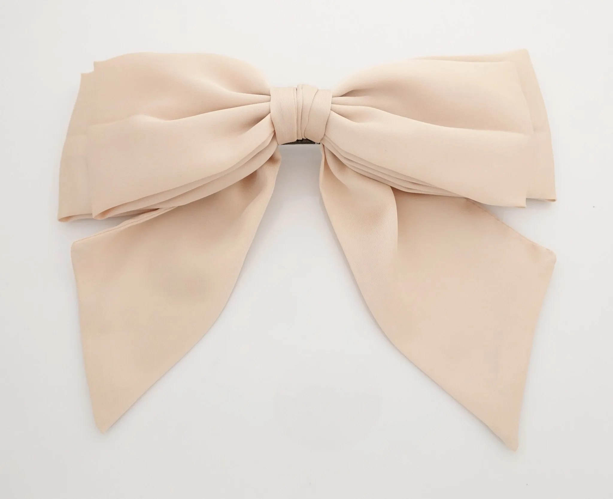 big satin layered bow with tail glossy bow french barrette for women