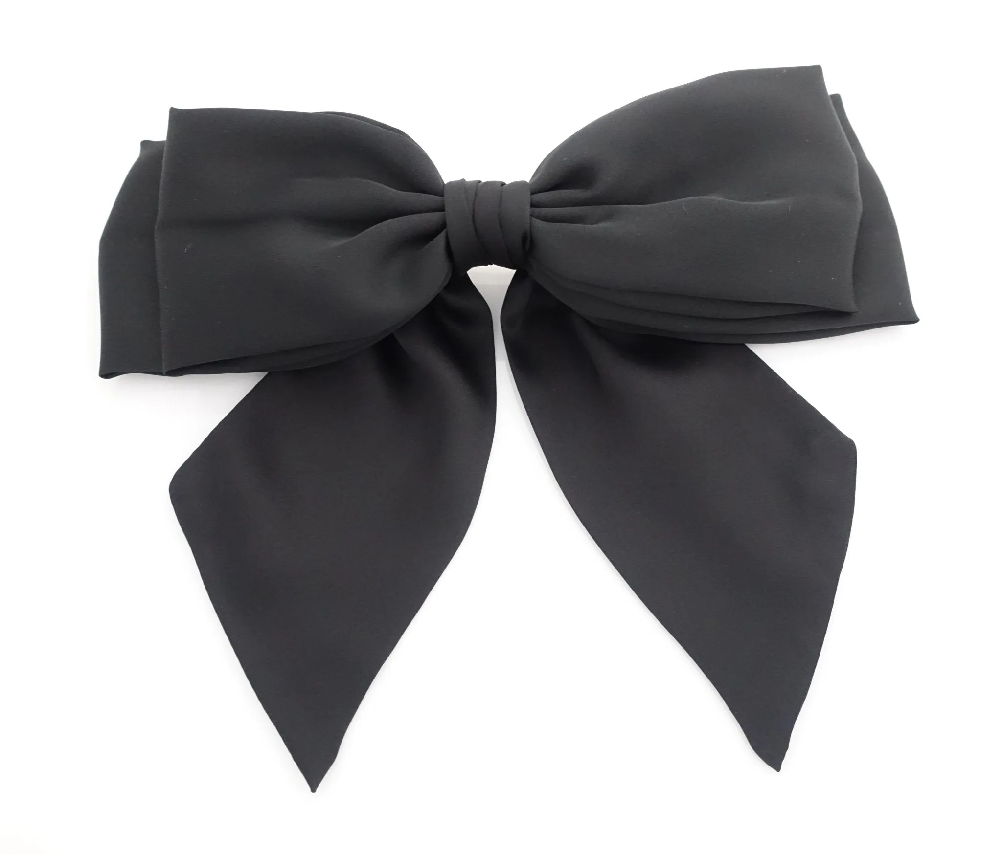 big satin layered bow with tail glossy bow french barrette for women