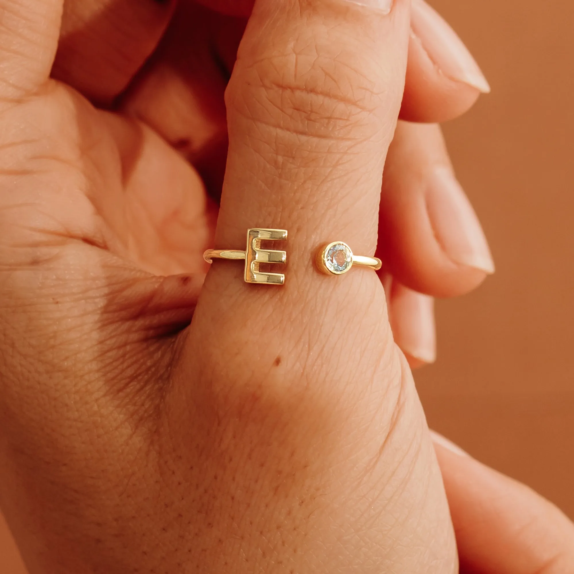 Birthstone and Initial Open Ring, Evelyn