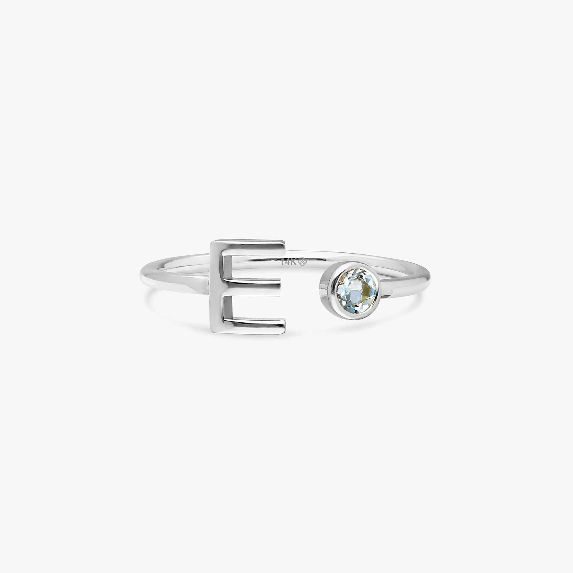 Birthstone and Initial Open Ring, Evelyn