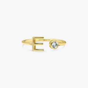 Birthstone and Initial Open Ring, Evelyn