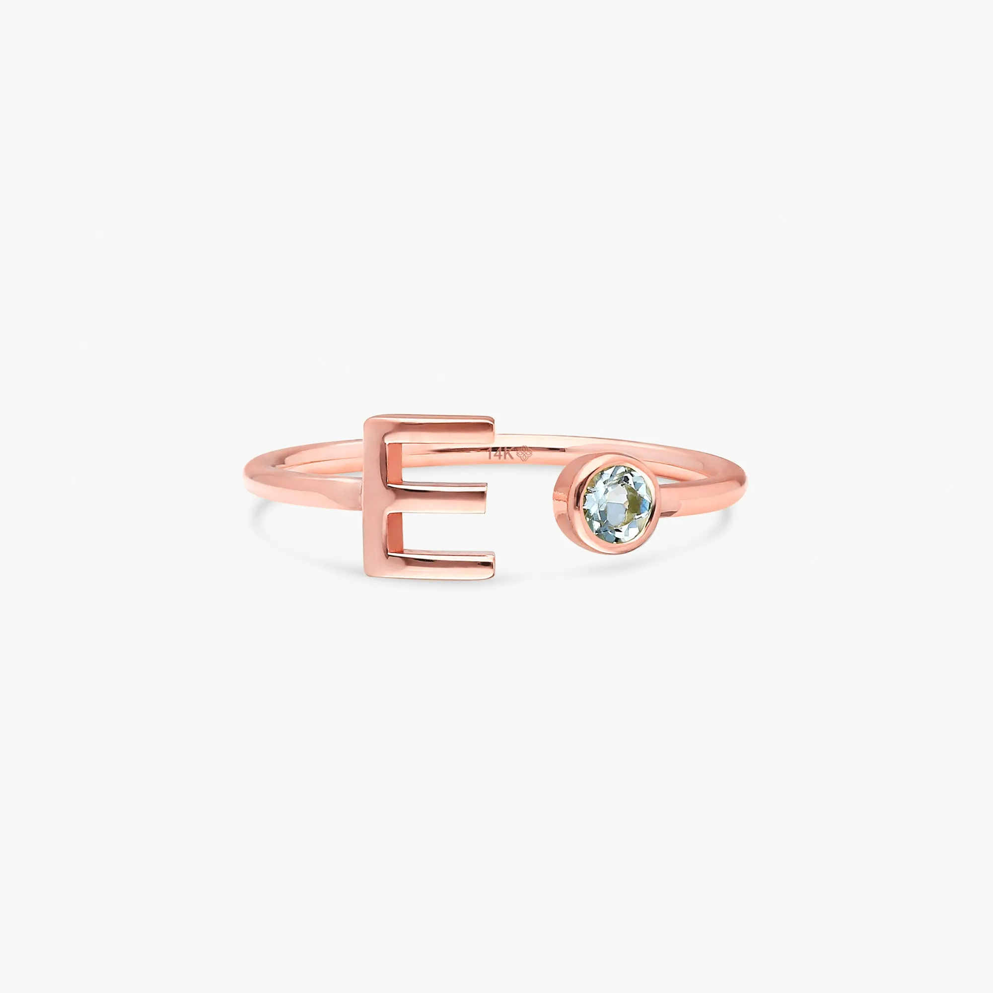 Birthstone and Initial Open Ring, Evelyn