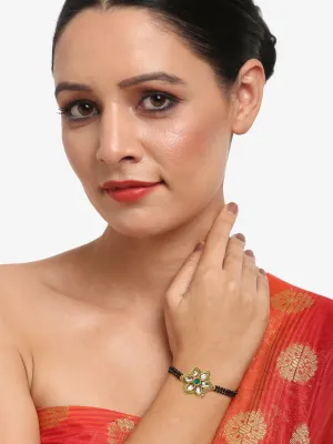 Black Gold-Plated Kundan Studded Mangalsutra Bracelet - Ruby Raang