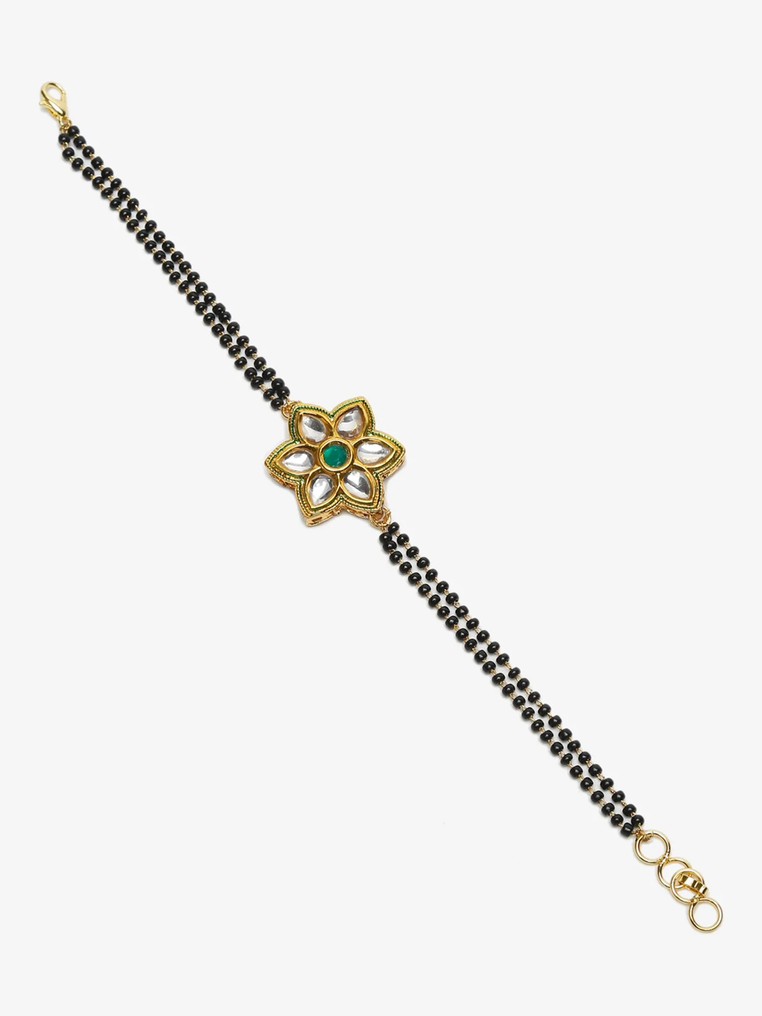 Black Gold-Plated Kundan Studded Mangalsutra Bracelet - Ruby Raang