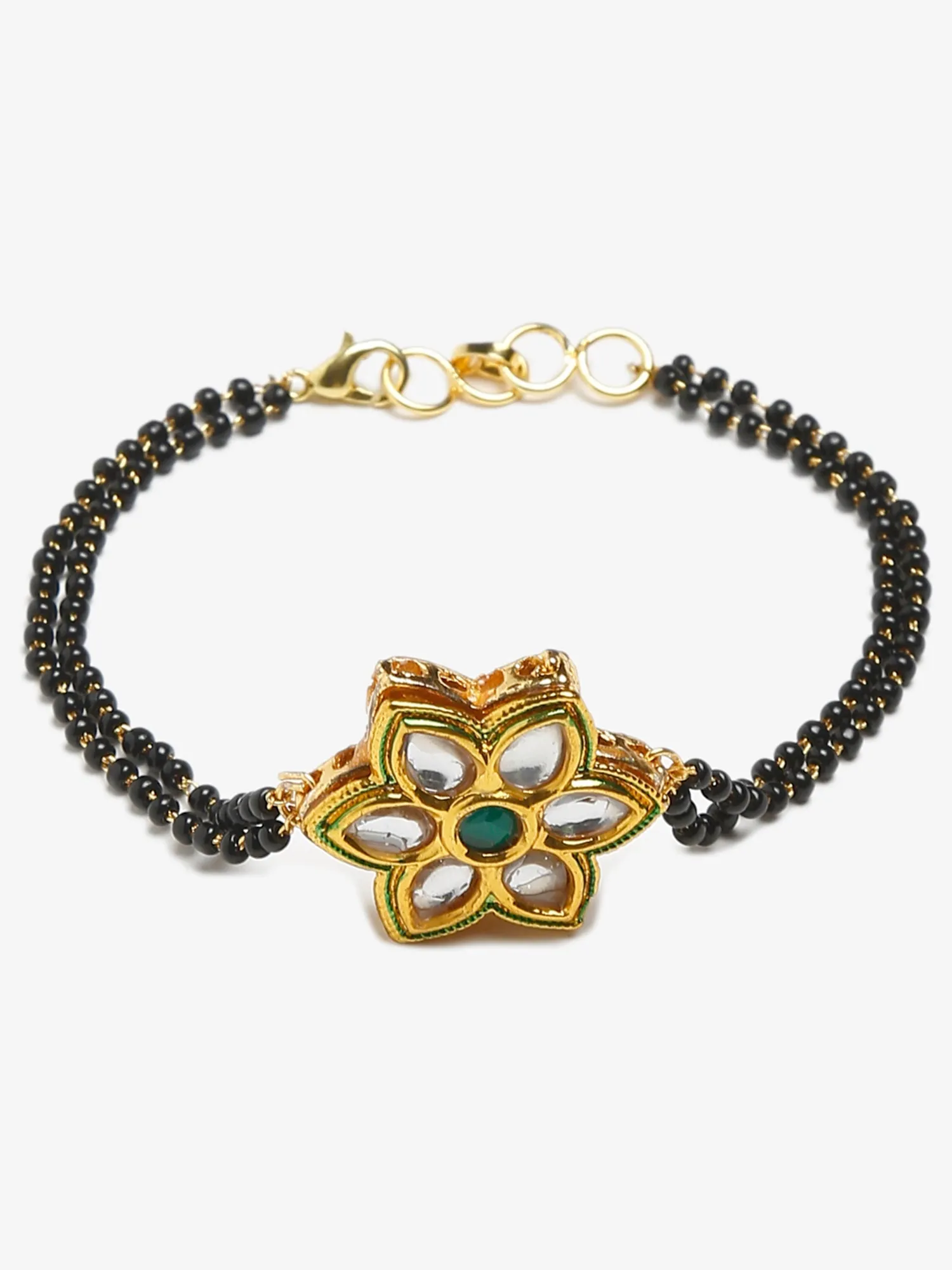 Black Gold-Plated Kundan Studded Mangalsutra Bracelet - Ruby Raang