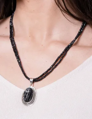 Black Tourmaline Beaded Vintage Necklace - One of a Kind