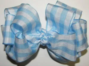 Blue Gingham Plaid Pigtail Bows