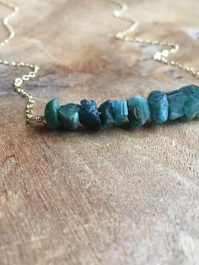 Blue Green Tourmaline Necklace - Raw Stone Necklace - Raw Crystal Necklace - Raw Tourmaline - October Birthstone