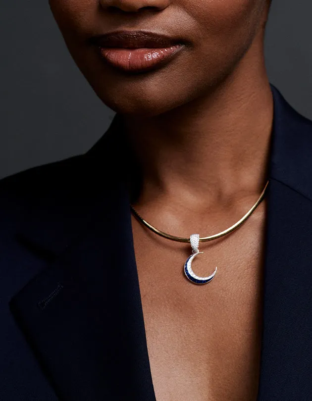 Blue Sapphire & Diamond Crescent - Karma : Medium Sleek Collar Necklace