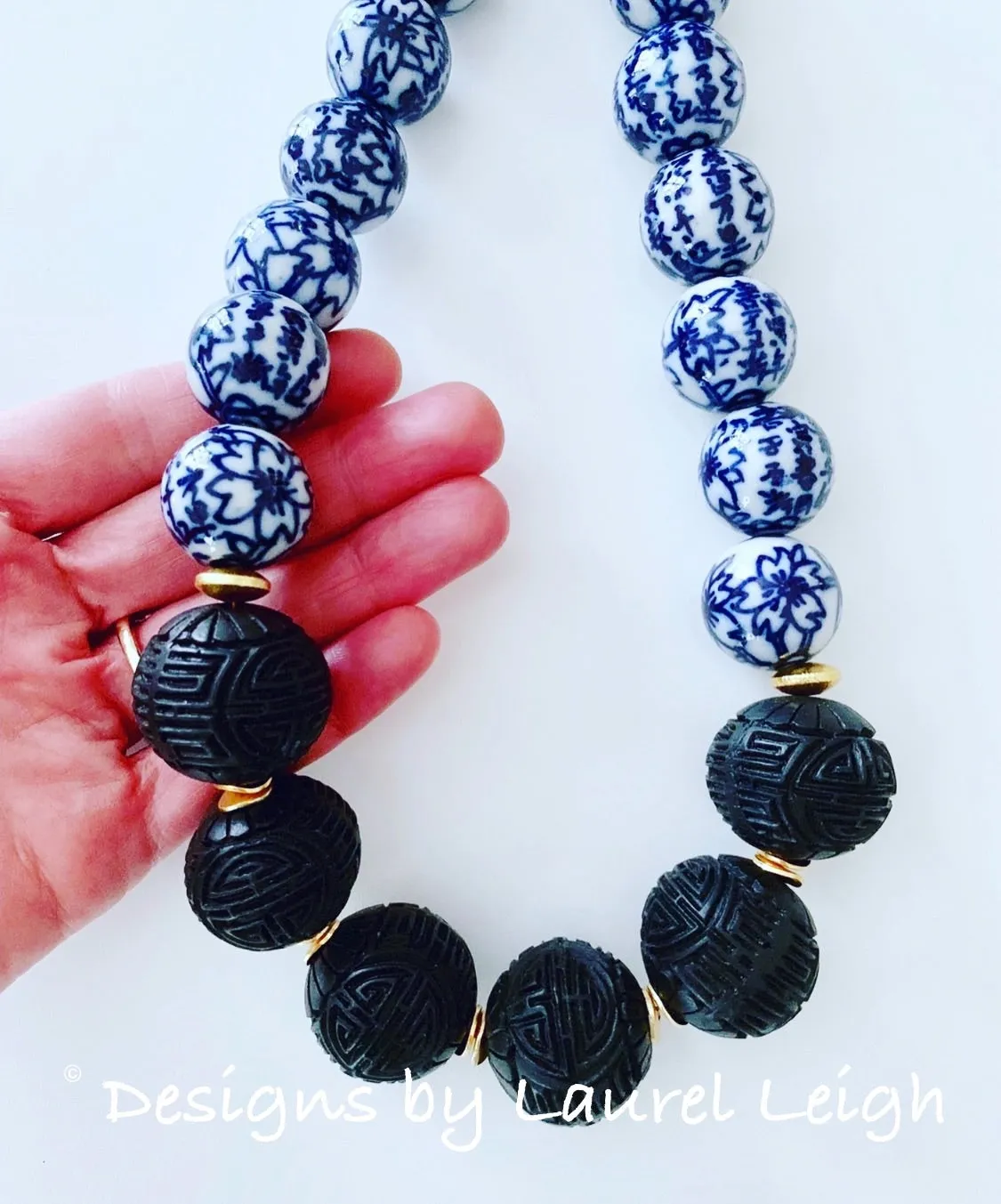 Blue, White & Black Chinoiserie Necklace