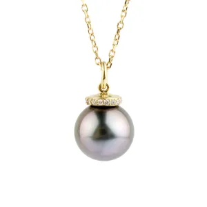 Bright Pink Tahitian Pearl & Diamond Halo Necklace