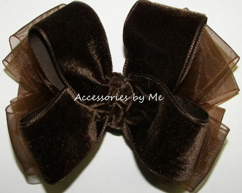 Brown Velvet Organza Hair Bow