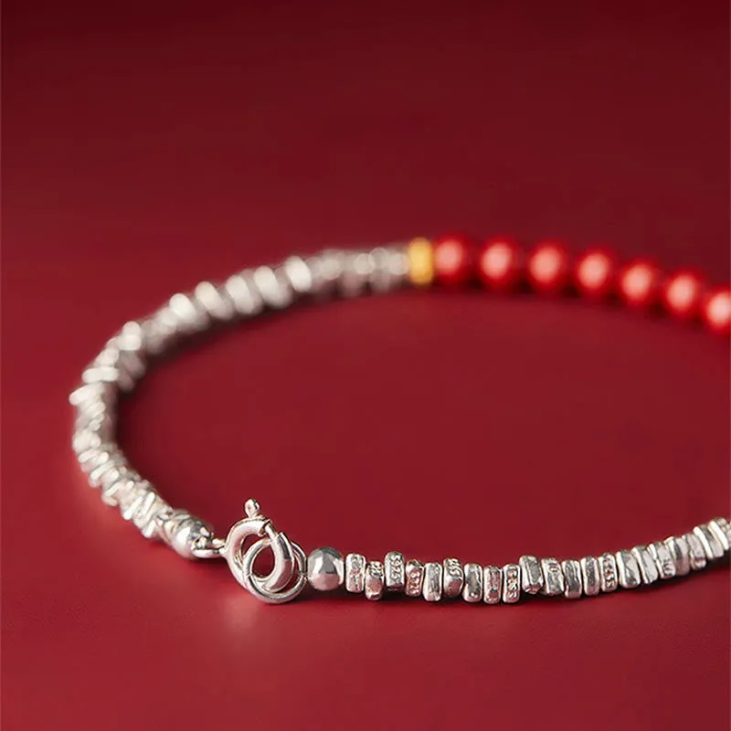 Buddha Stones 925 Sterling Silver Cinnabar Fu Character Blessing Bracelet