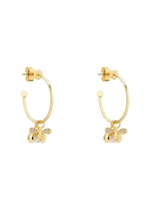 Busy Bee & Pearl Hoop Earrings Gold