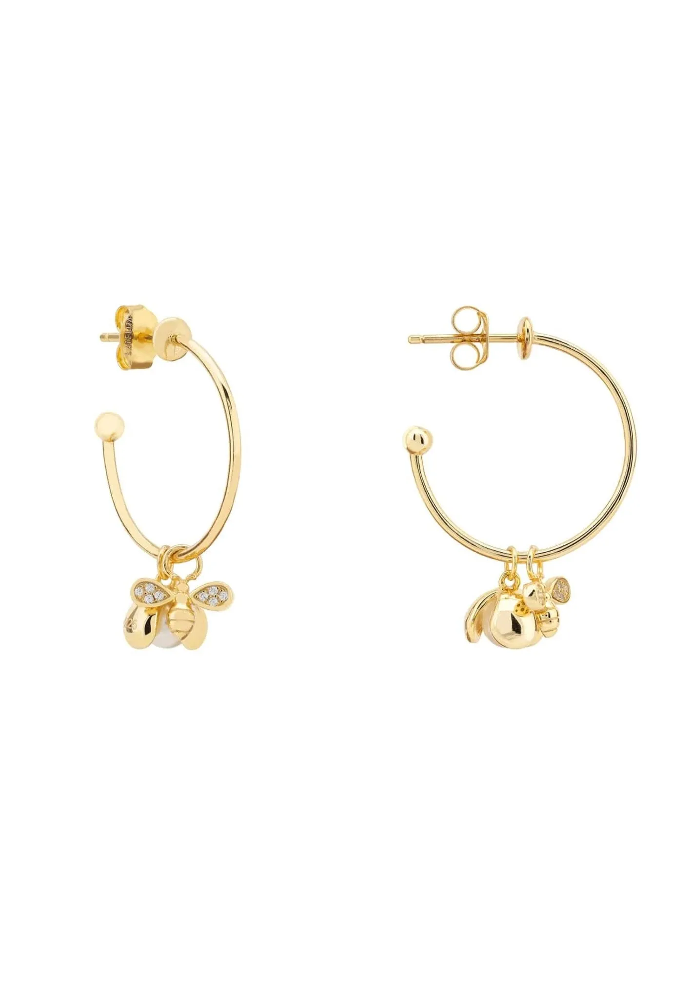 Busy Bee & Pearl Hoop Earrings Gold