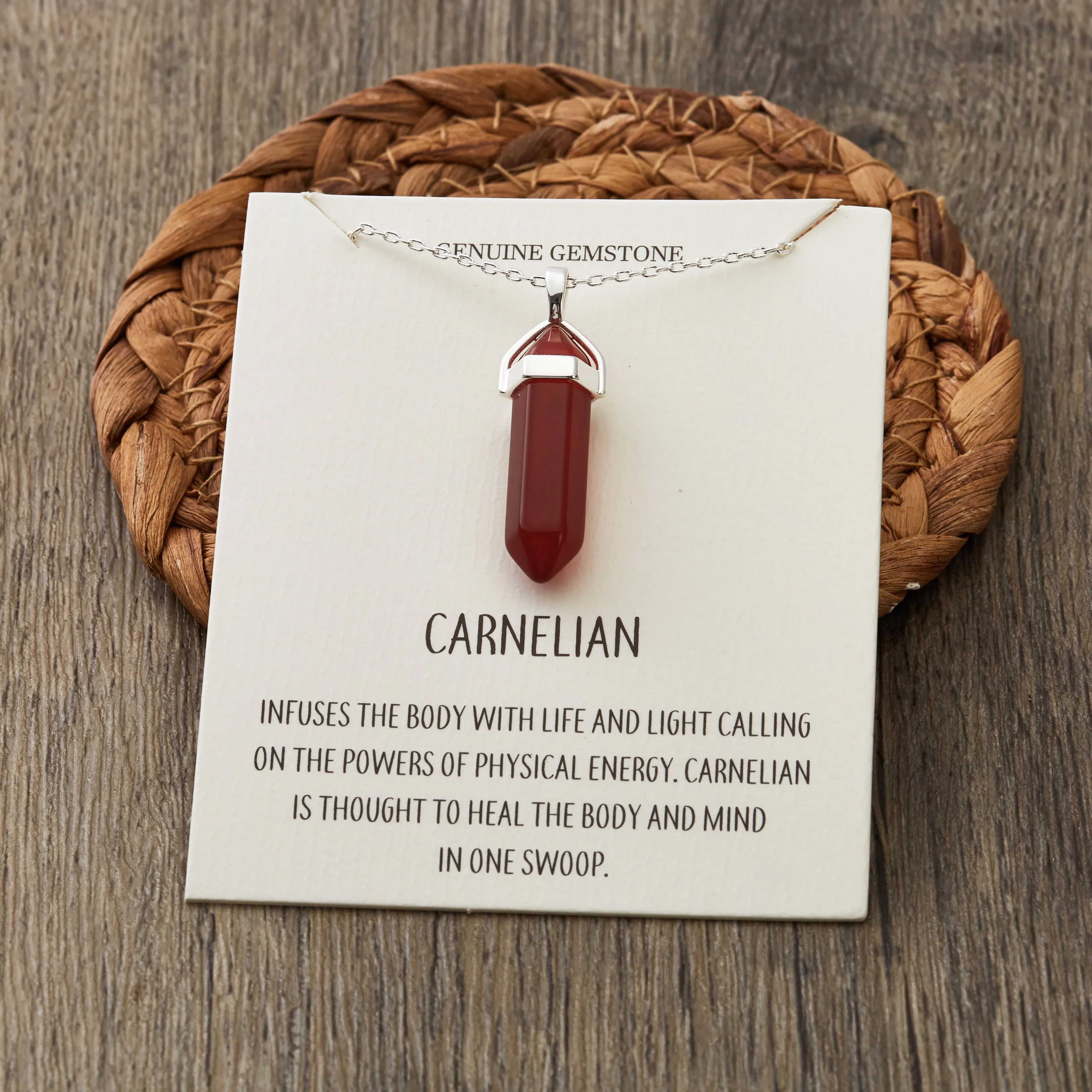 Carnelian Gemstone Necklace with Quote Card