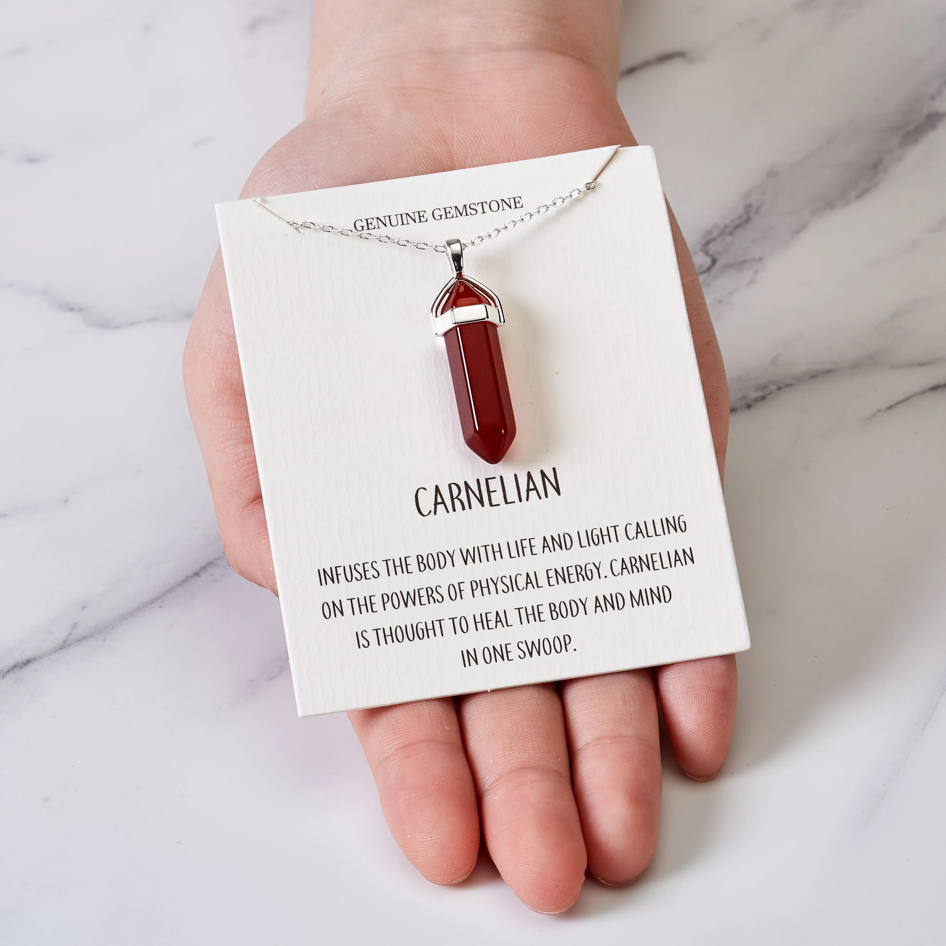 Carnelian Gemstone Necklace with Quote Card