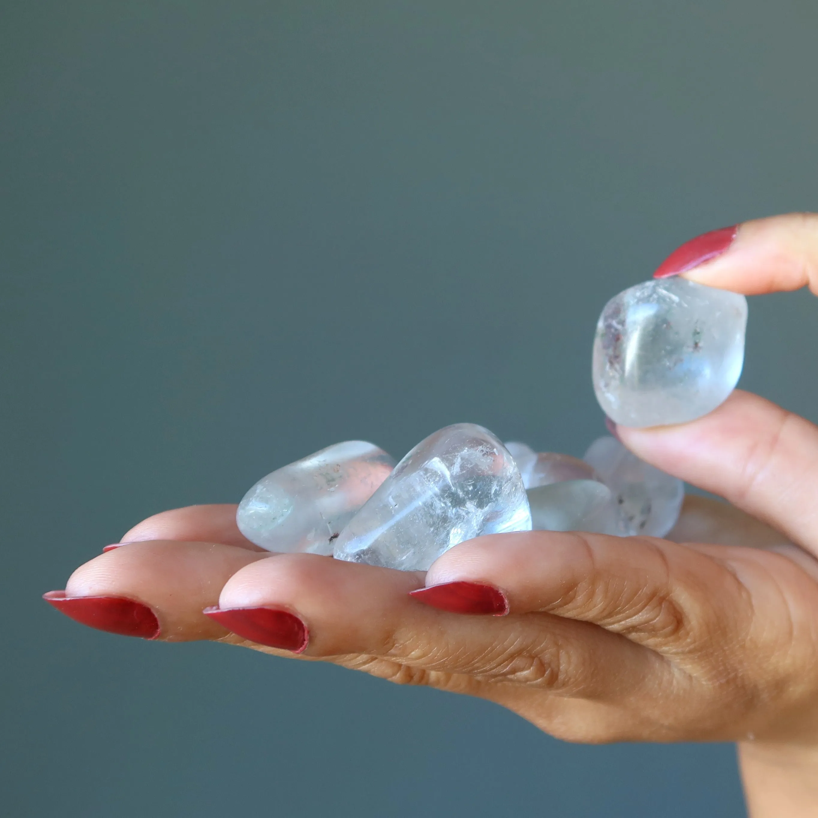 Clear Quartz Tumbled Stone Dash of Chlorite