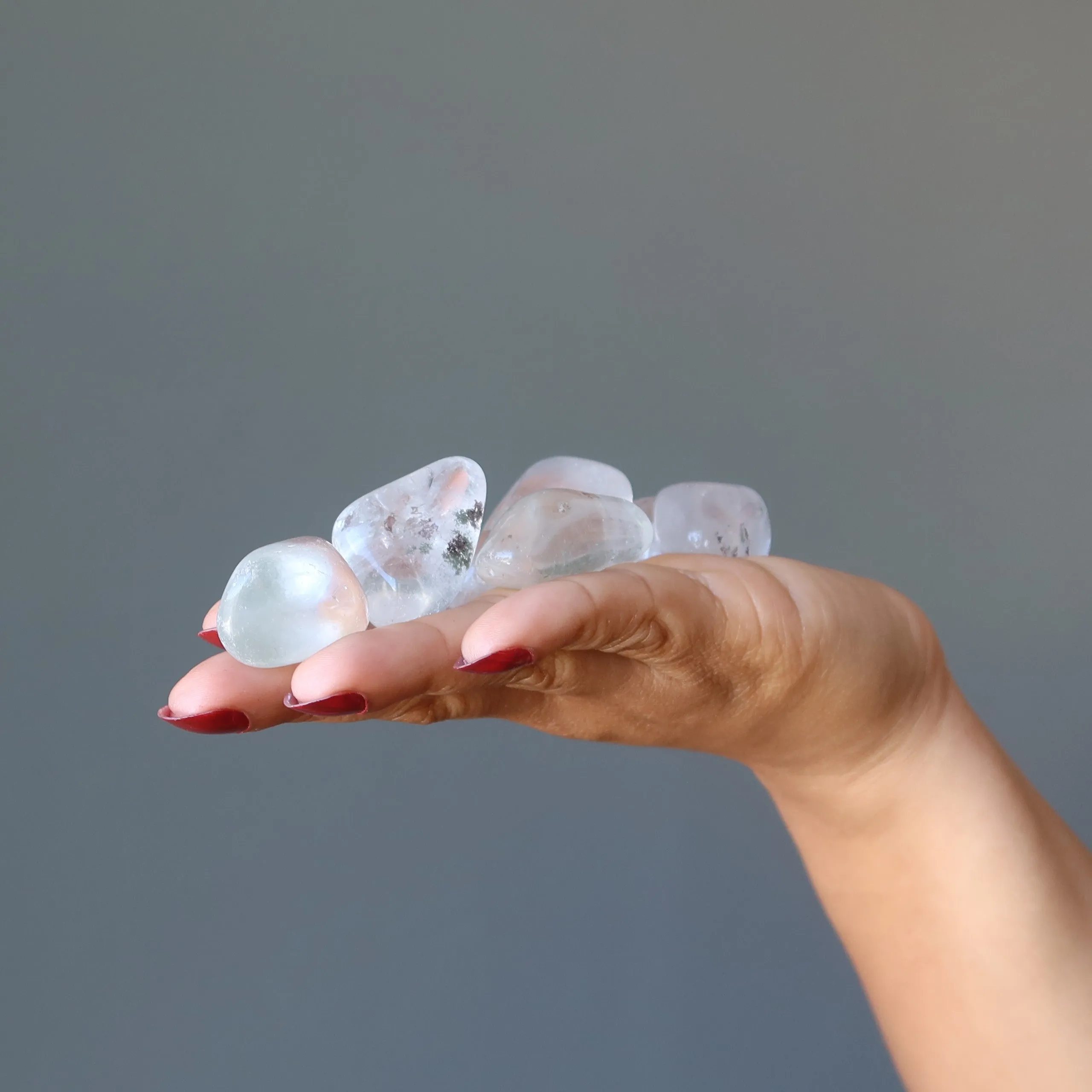 Clear Quartz Tumbled Stone Dash of Chlorite