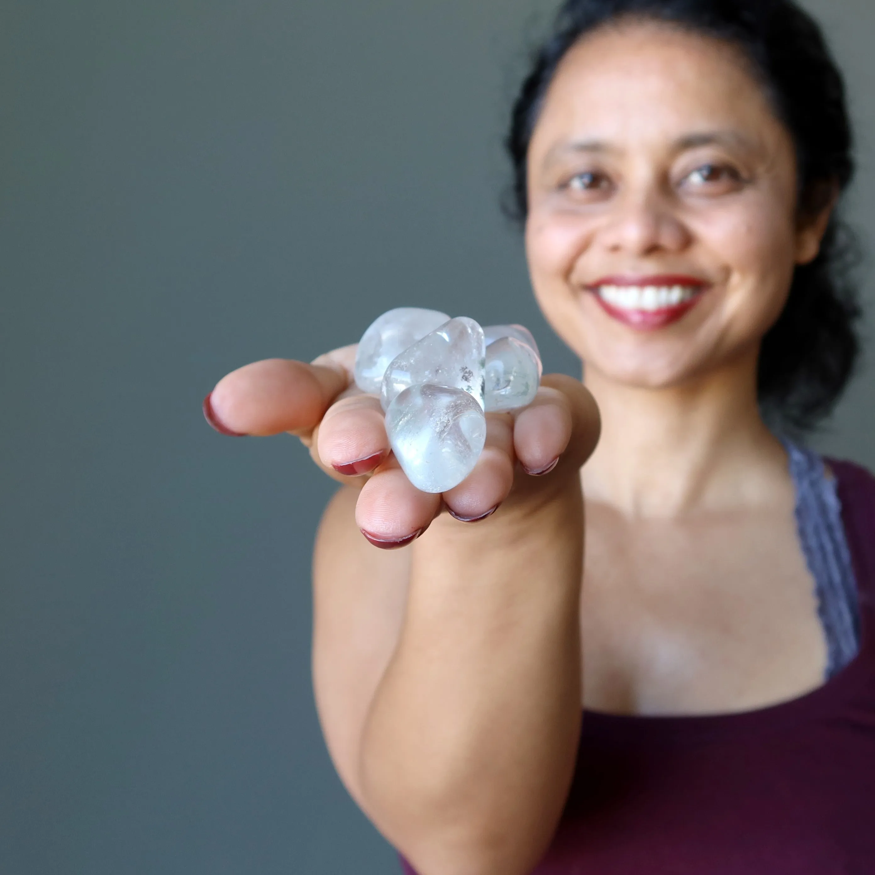 Clear Quartz Tumbled Stone Dash of Chlorite