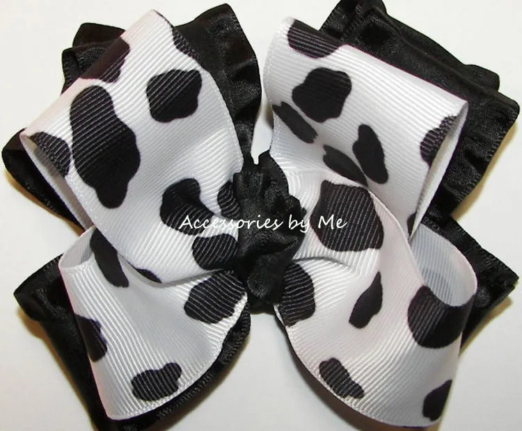 Cow Print Black White Hair Bow