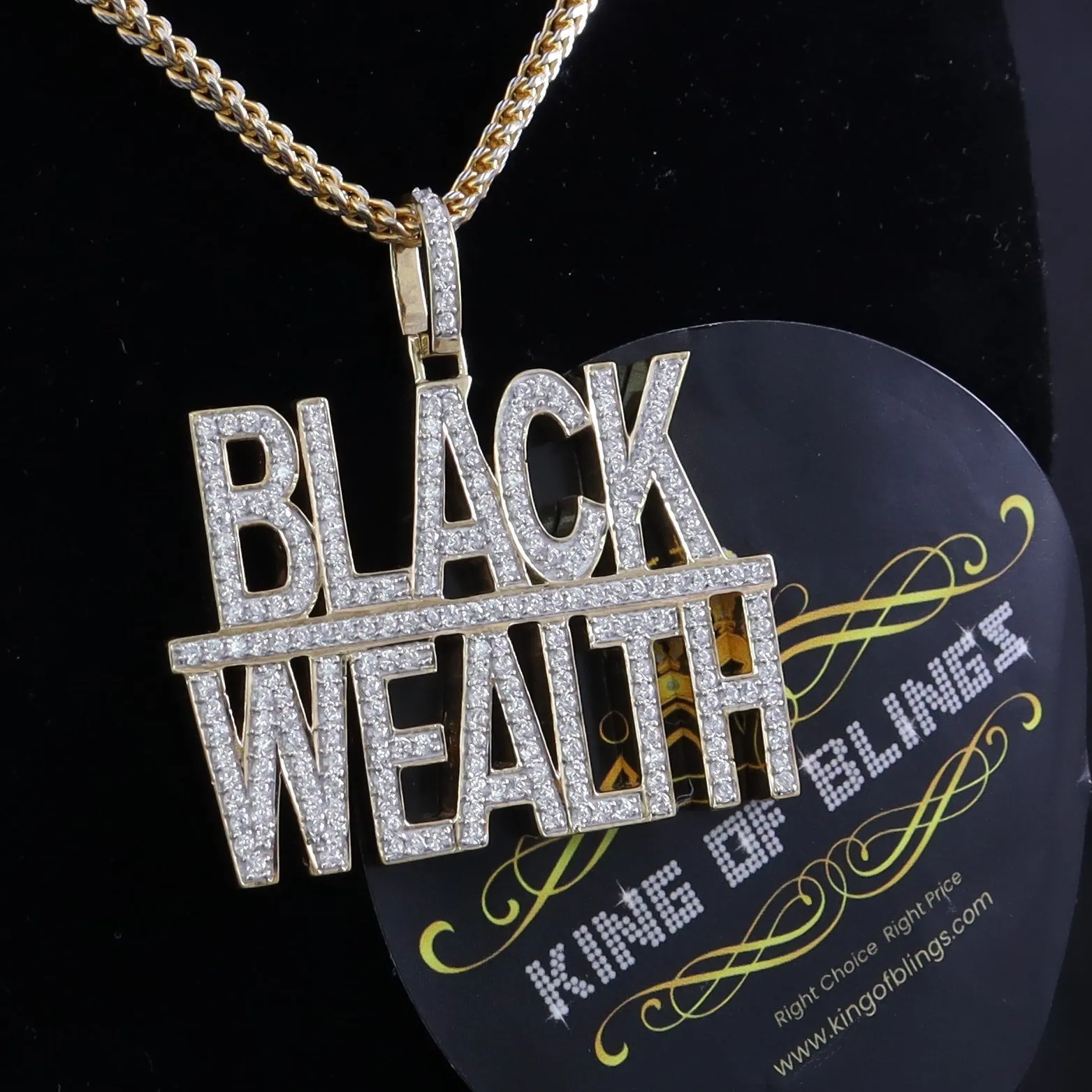 Create your own Yellow 925 Sterling Silver 9.30ct Cubic Zirconia "Black Wealth" Characters Pendant