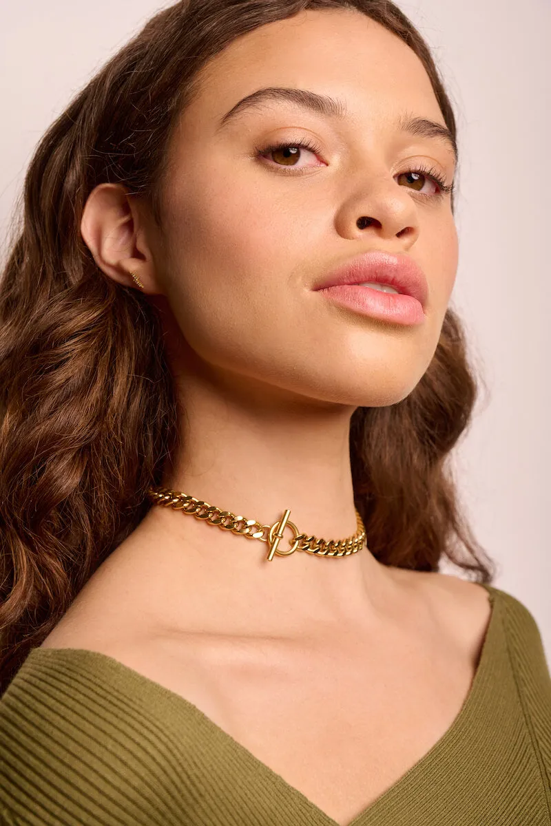 Curb Chain T Bar Choker Necklace