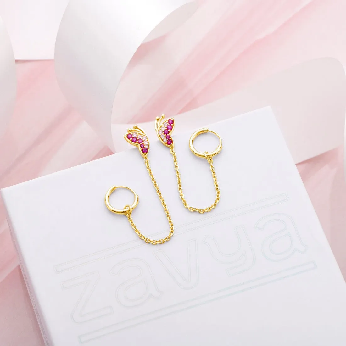 CZ Butterfly Loop Earring in 925 Gold Plated Sterling Silver