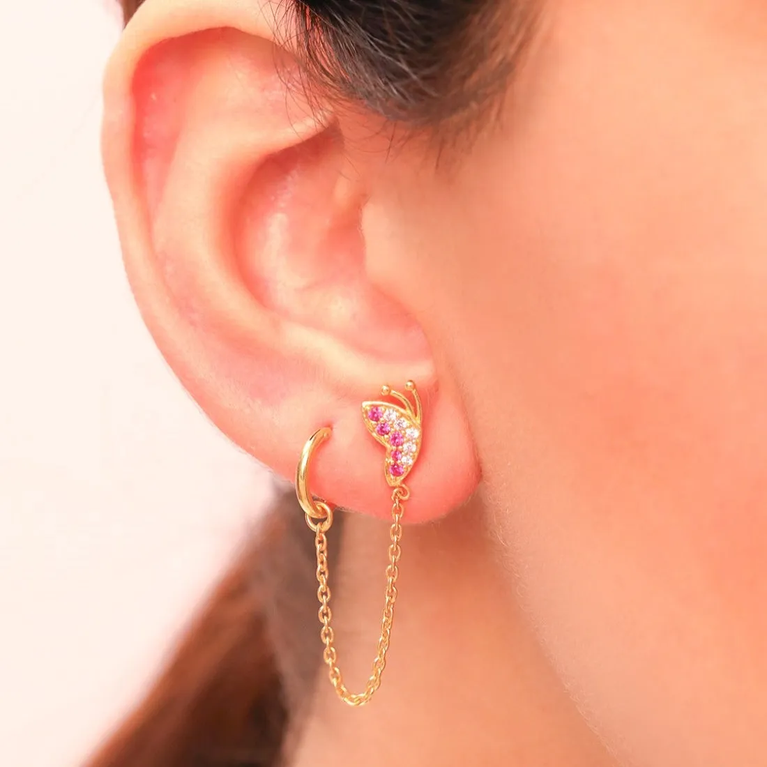 CZ Butterfly Loop Earring in 925 Gold Plated Sterling Silver